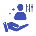 Hand holding person icon with adjustments.