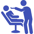 Dentist examining patient in chair icon.