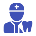 Dentist examining patient in chair icon.