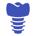Blue dental implant icon on black background.