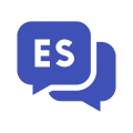 Speech bubbles with “ES” on black background.